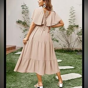 Simplee Apparel Peach Tiered Maxi with V-Tie Back